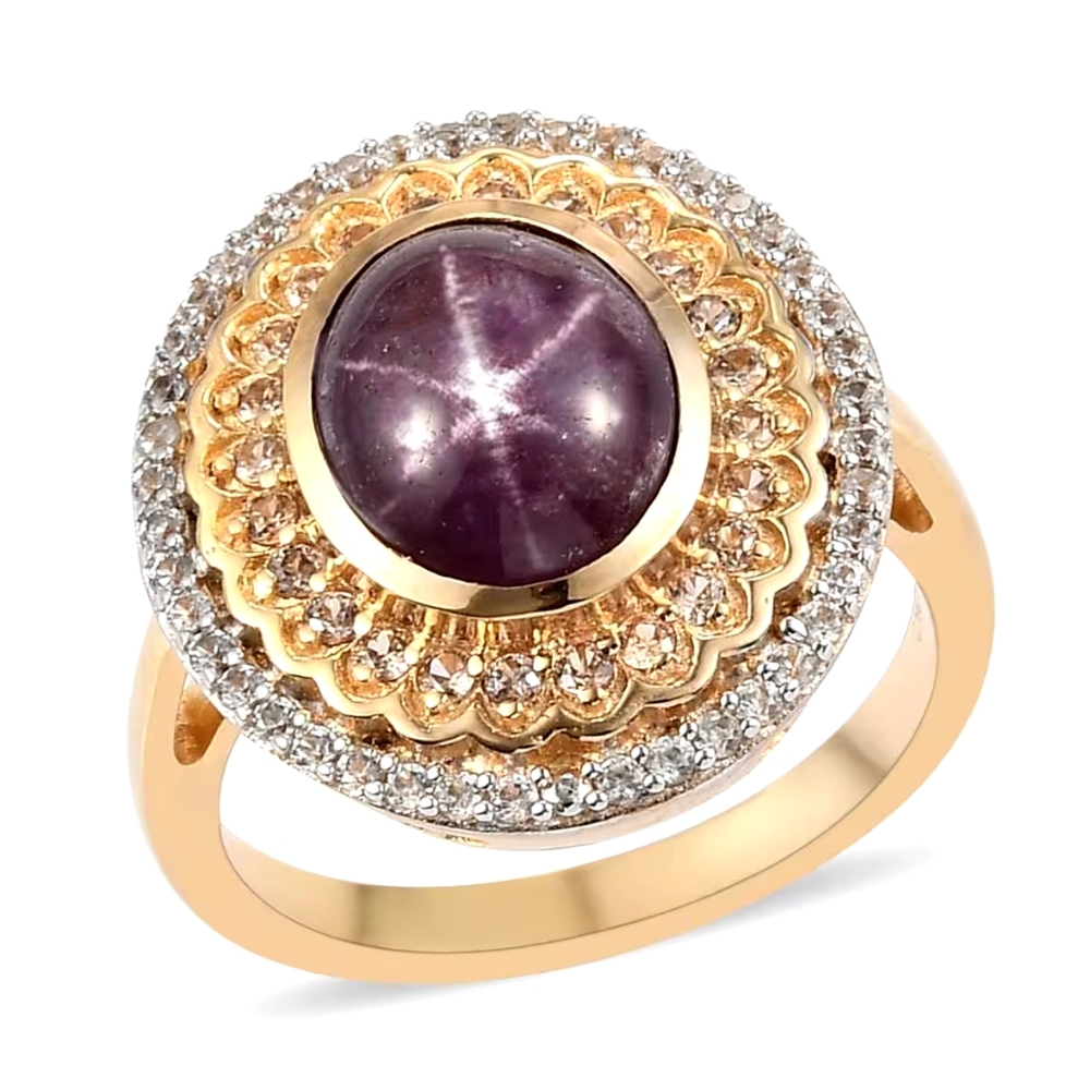 Exquisite Indian Star Ruby with Double Halo of White & Champagne Zircon - Picture 3 of 9